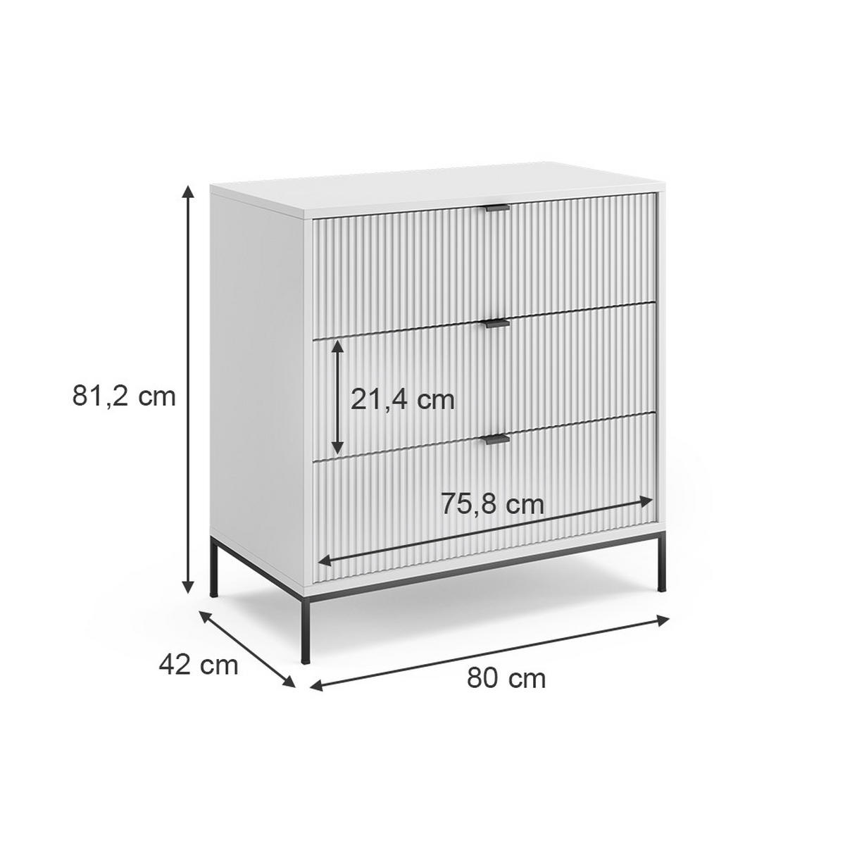 KOMMODE Eliza Weiß 80 x 81.2 cm mit 3 Schubladen - Weiß, Holzwerkstoff (42/81.2/80cm) - Vicco