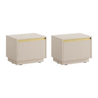 NACHTTISCHE 2er-Set zum Aufhängen oder Aufstellen mit 1 Schublade - MDF - Beige & Goldfarben - POSINIA - Beige, Holz (53.6/42/39cm) - Vente-Unique