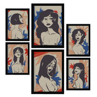 POSTER Set Mit 6 Faszinierende Schönheit In Weibliche Zusammenfassung Ästhetische Dekorative Gemälde Für Ihr Zuhause A3 & A4 Schwarzer Rahmen - Schwarz, Papier (29/3cm) - Nacnic
