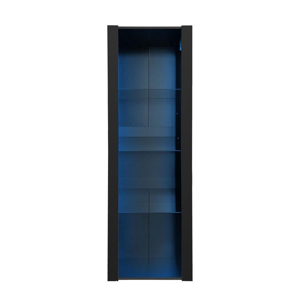 VITRISCHRANK mit LED-Beleuchtung und 3 Glasfächer，Schwarz - Schwarz, Holz (38/166/55cm) - KOMHTOM
