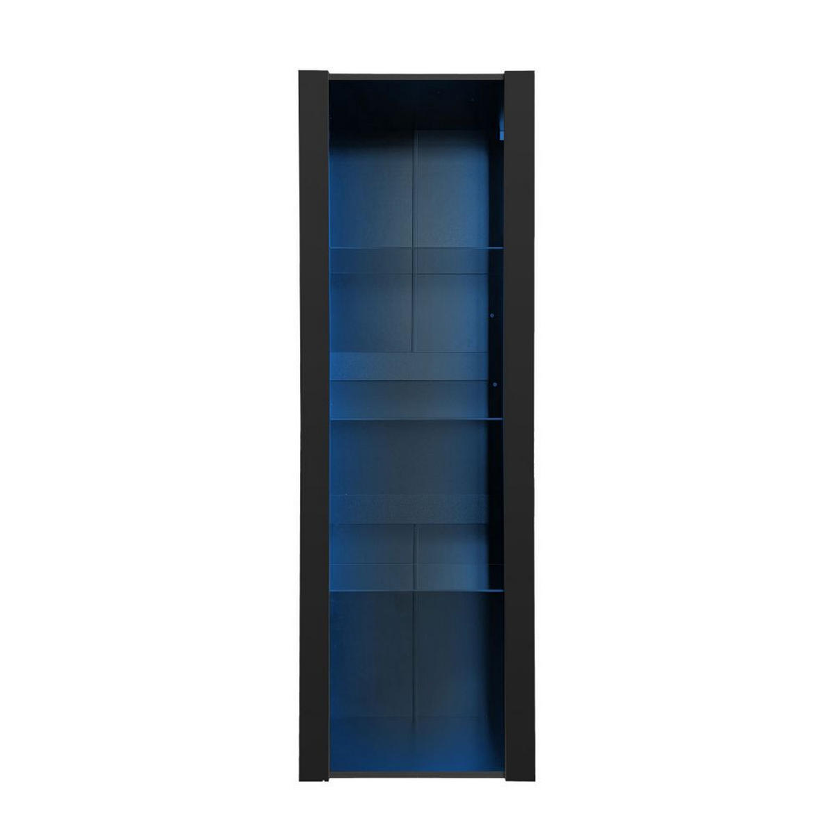 VITRISCHRANK mit LED-Beleuchtung und 3 Glasfächer，Schwarz - Schwarz, Holz (38/166/55cm) - KOMHTOM