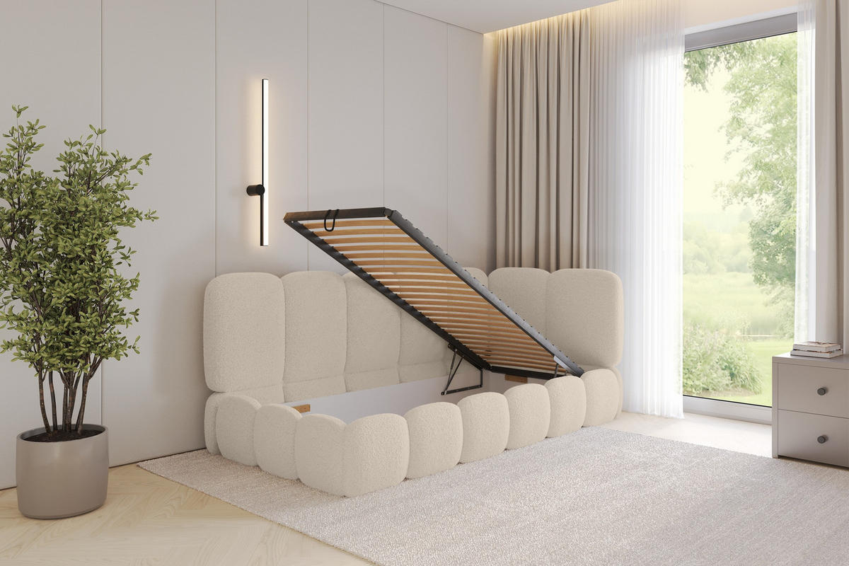 EINZELLBETT Jugendbett mit Bettkasten, Links - AVRY 100x200 Dunkelbeige - Cappuccino, Holzwerkstoff/Textil (100/200cm) - ALTDECOR