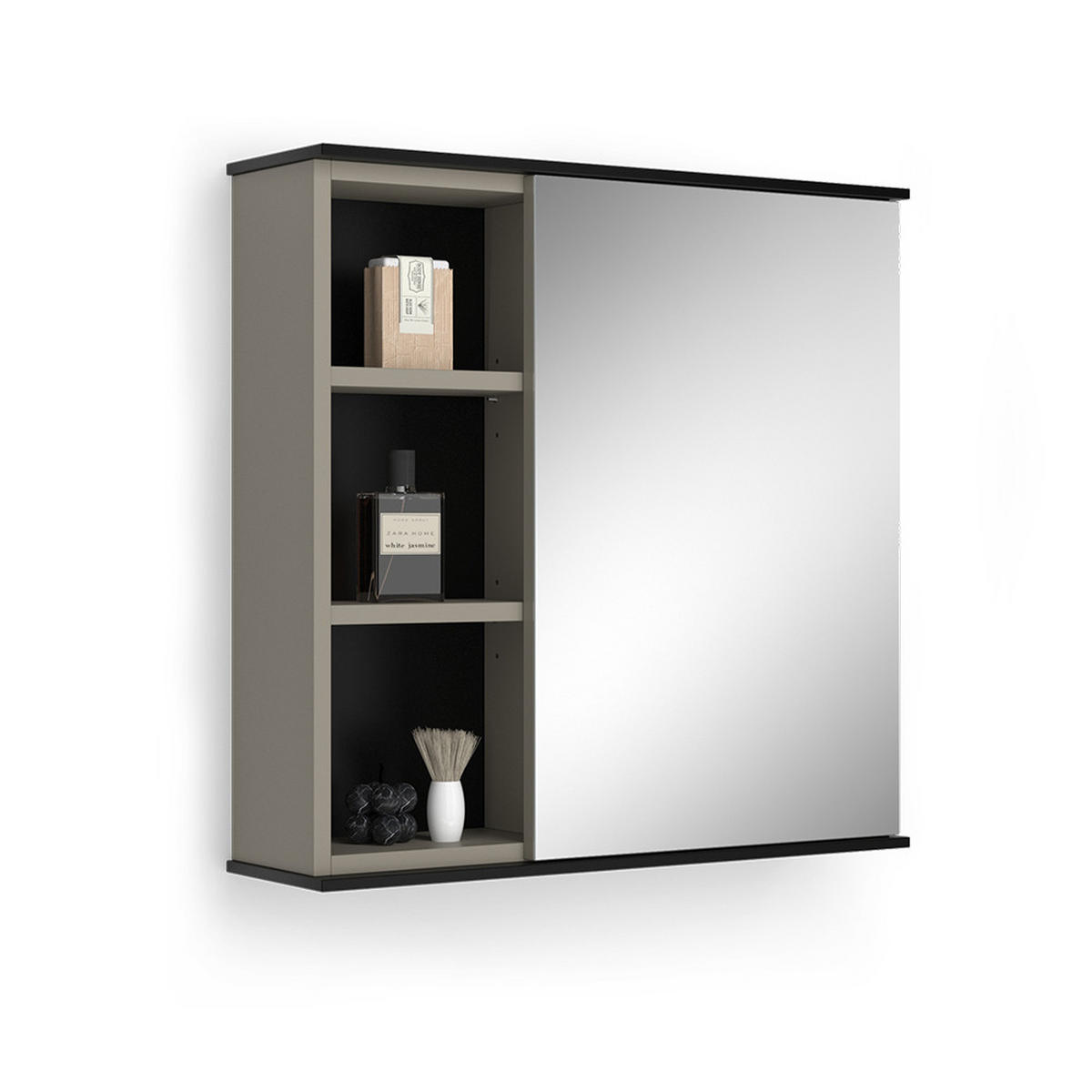 BADSPIEGELSCHRANK Joli Greige 60 x 60 cm mit Spiegel - Greige/Schwarz, Holzwerkstoff (60/60/17.4cm) - Vicco