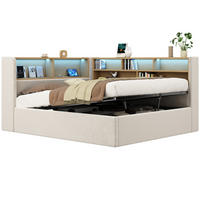 POSTEL 140/190 cm s LED osvětlením, USB a USB-C porty, hydraulickým úložným prostorem, béžová - béžová, textil (140/190cm) - Redom