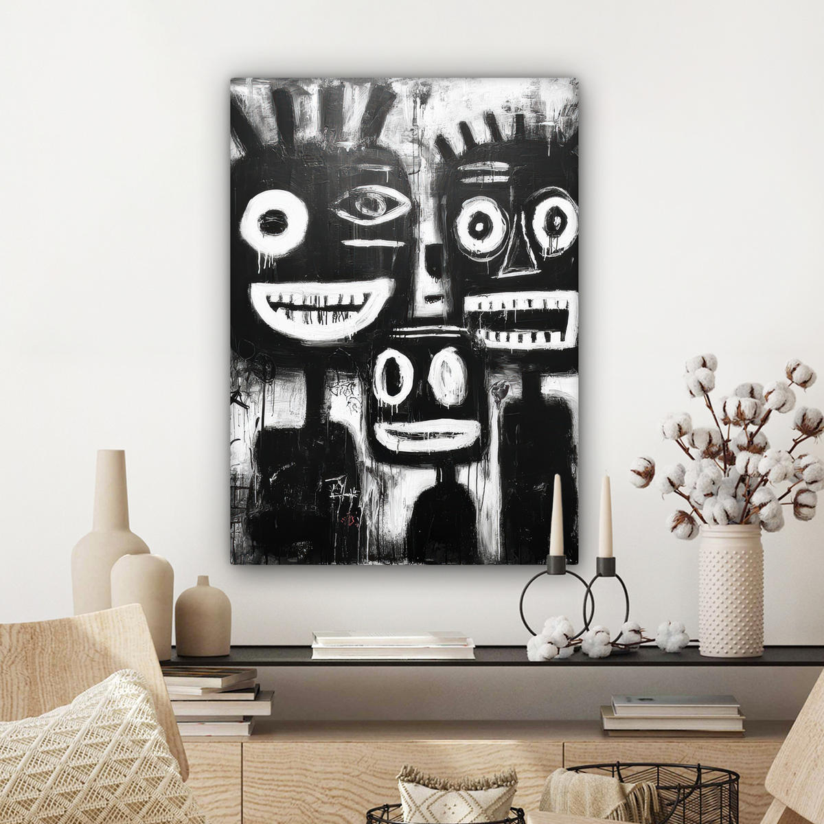 LEINWANDBILD Malerei - Figuren - Schwarz - Abstrakt Wandbild Wohnzimmer 60x80 cm - Schwarz, Textil (60/80cm) - MuchoWow