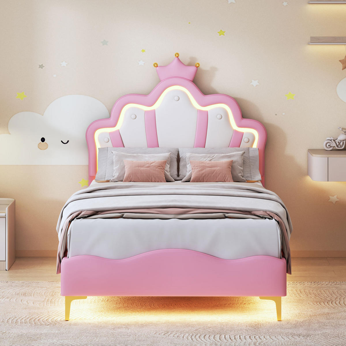 KINDERBETT 90/190 cm, in Rosa, Polsterbett Kinder Einzelbetten 90/190 mit Lattenrost, Verstellbarem Kopfteil - Pink, Leder/Holz (90/190.2cm) - BPKADHY