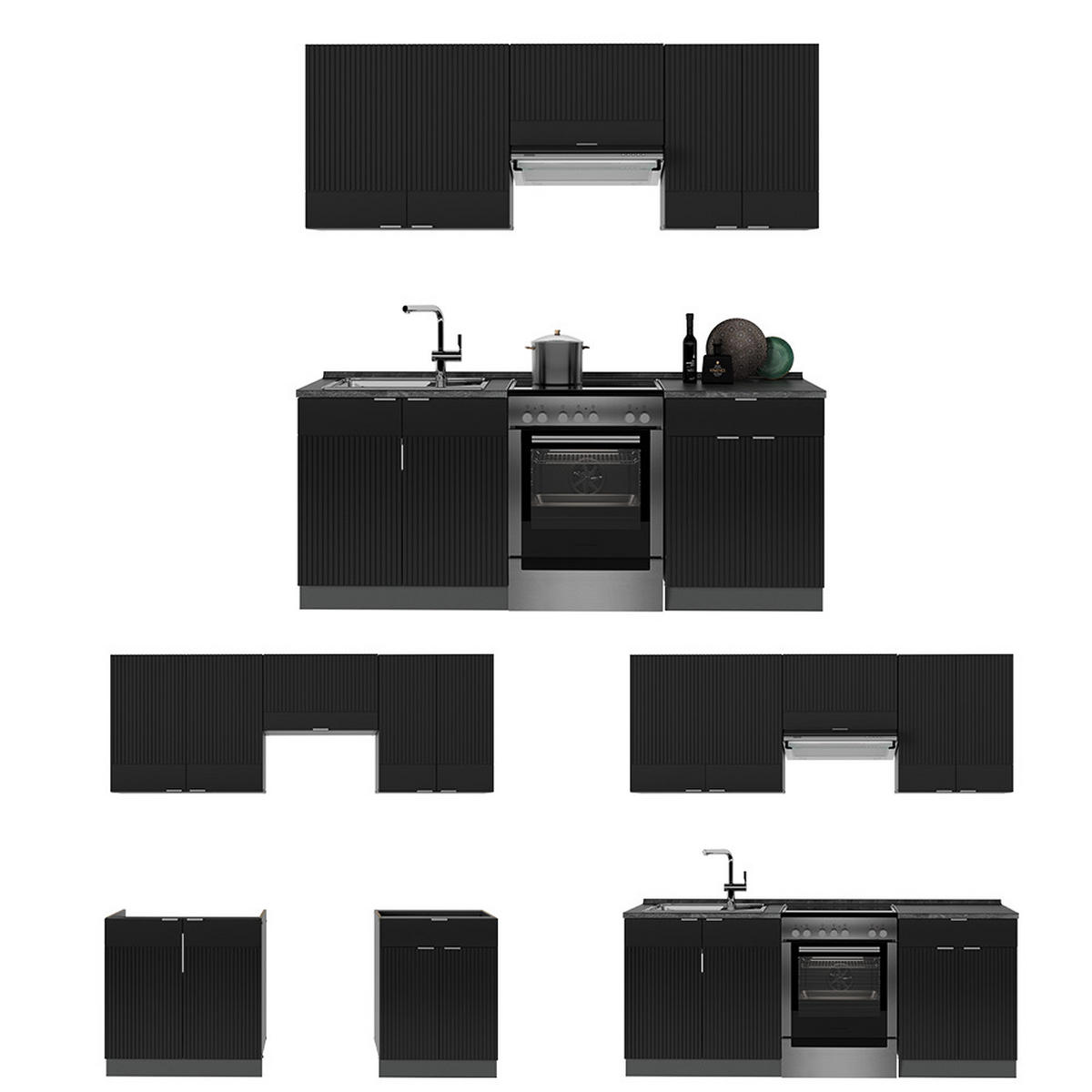 KUCHYŇSKÁ LINKA Fame-Line, černé pruhy/antracit, 200 cm bez pracovní desky - černá/antracitová, kompozitní dřevo (200/81.6/46cm) - Vicco