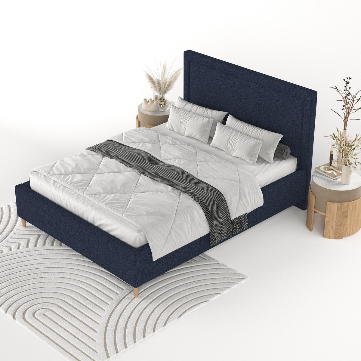 POLSTERBETT Vega 180/200 cm Marineblau im Riva Stoff - Naturfarben/Dunkelblau, Holz/Holzwerkstoff (180/200cm) - AltaBeds