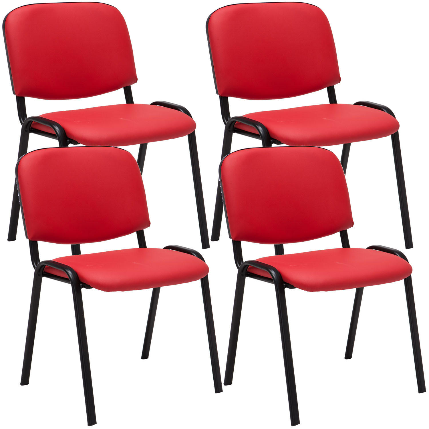 BESUCHERSTUHL Keen, 4er Set Kunstleder mit Gestell Schwarz / Bezug Rot - Rot/Schwarz, Textil/Metall (54/79/48cm) - TPFLiving