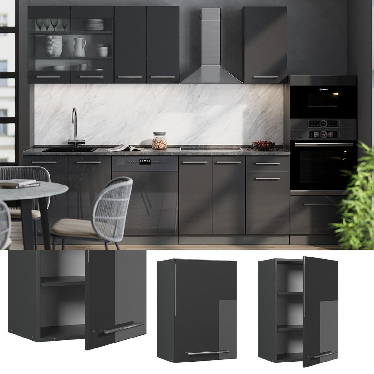 Schwarz Hochglanz/Anthrazit, Holzwerkstoff (50/72/34.1cm) - Vicco