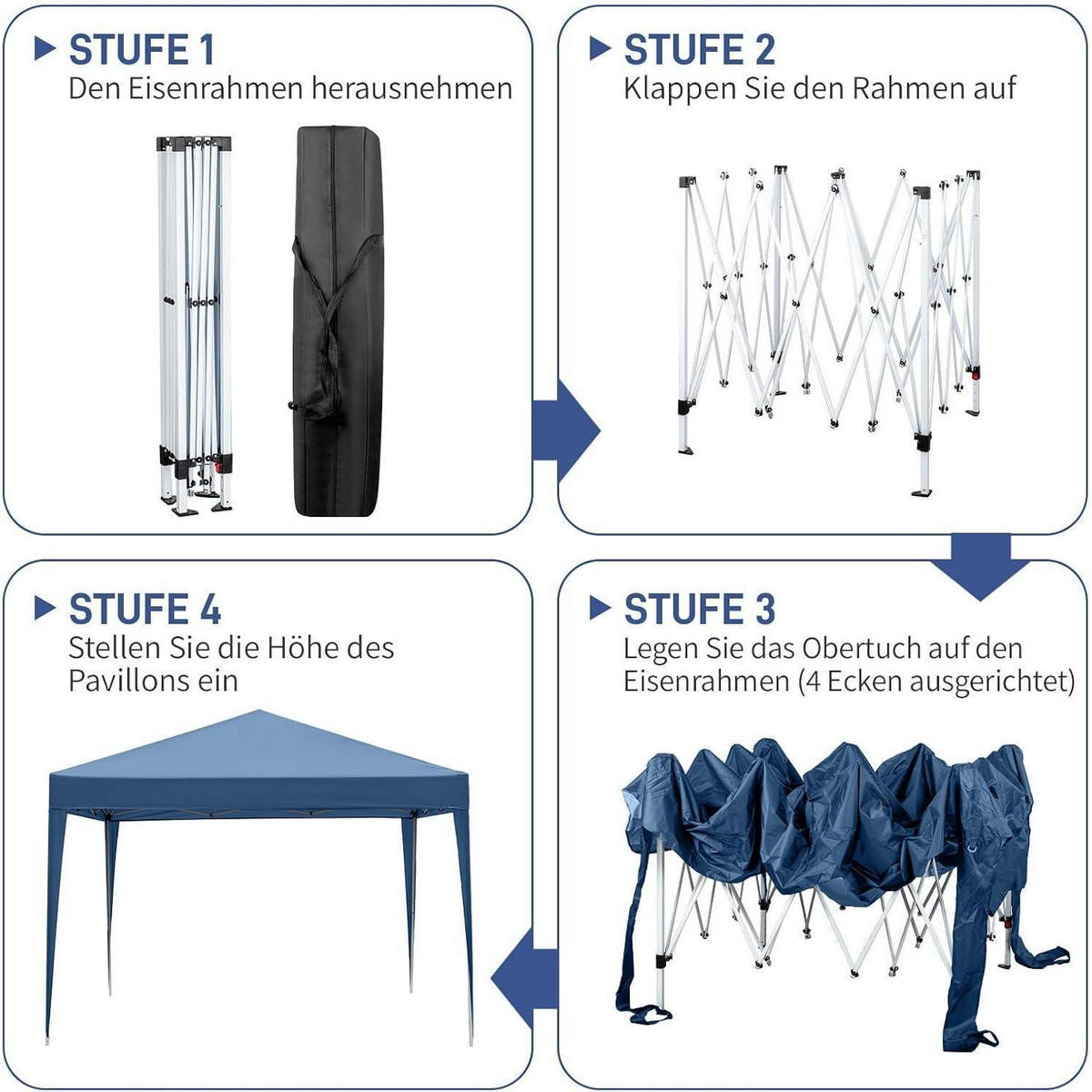 FALTPAVILLON 3 x 3 m Blau mit 4 Seitenteilen - Blau, Textil (300/259/300cm)