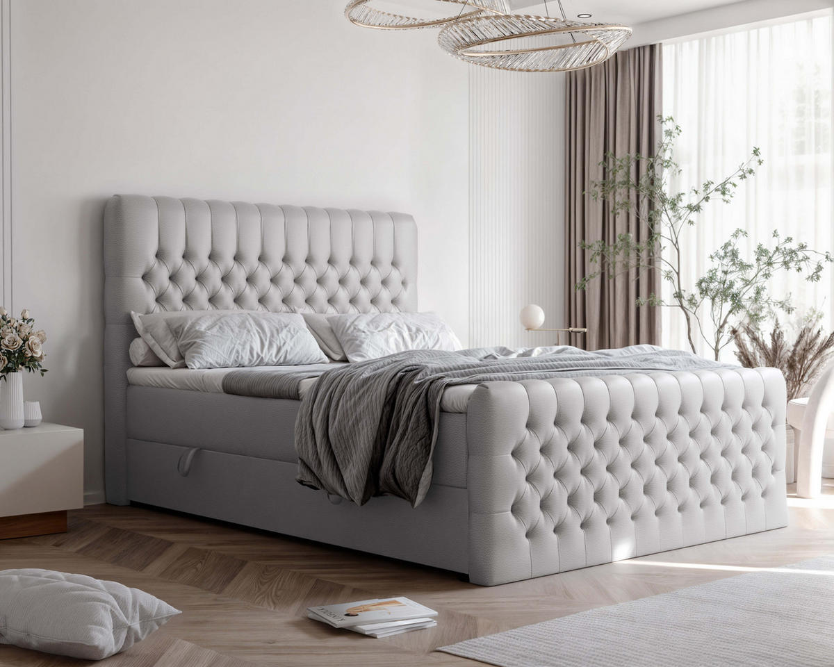 BOXBETT 180x200 cm mit Topper - Grau, Holzwerkstoff/Textil (180/200cm) - Idohome