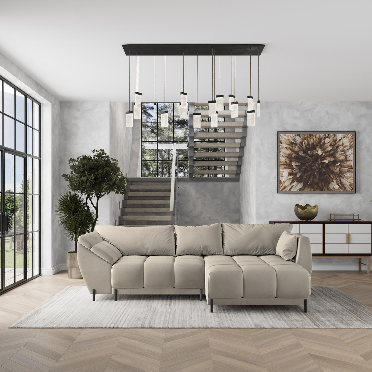 ROHOVÁ SEDAČKA VESTANO béžová - černá/béžová, kov/dřevo (287/182cm) - MASSENO