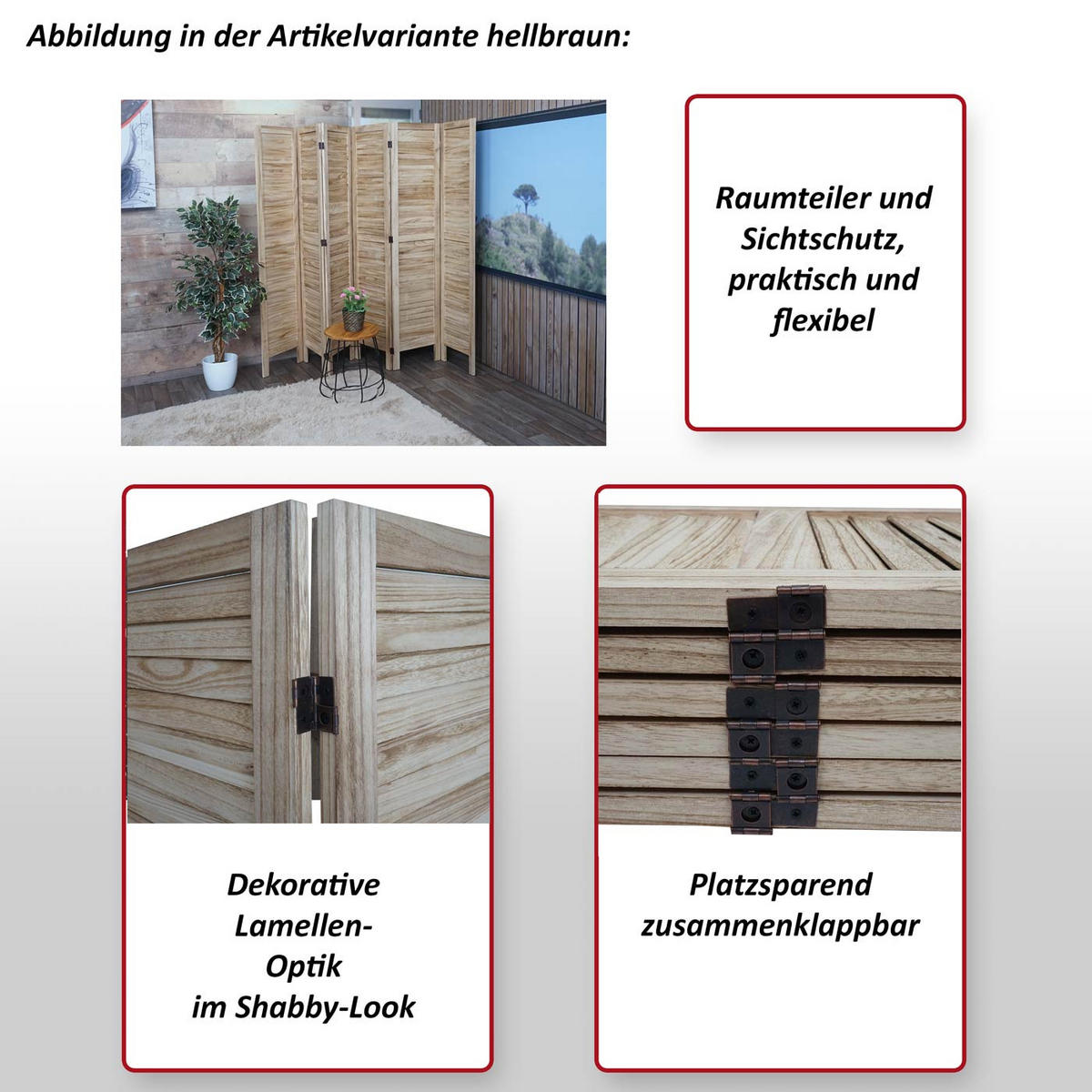 PARAVENT Dunkelbraun - Dunkelbraun, Holz (240/170/2cm) - MCW