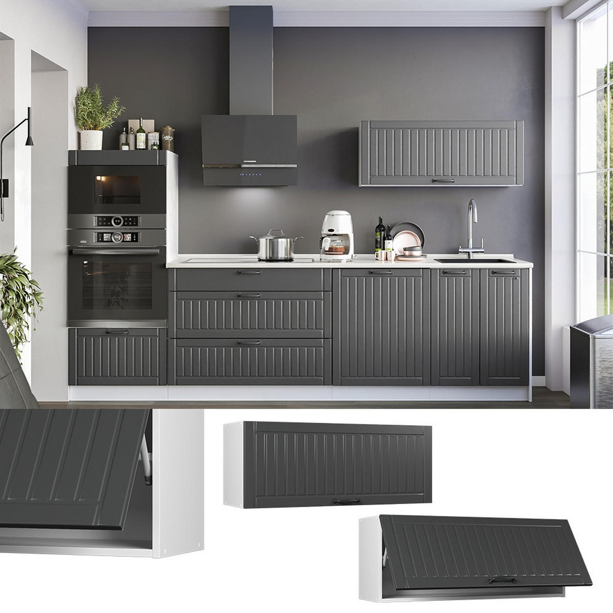 HÄNGESCHRANK Fame-Line, Dunkelgrau/Weiß, 100 cm - Dunkelgrau/Weiß, Holzwerkstoff (100/40/34.1cm) - Vicco