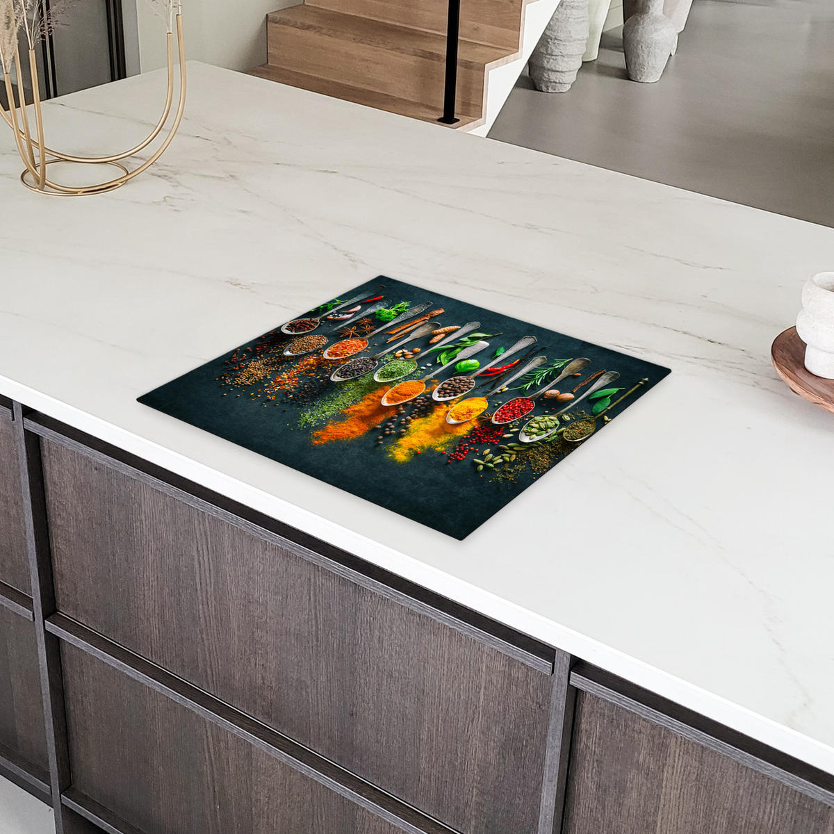 HERDABDECKPLATTE Kräuter - Gewürze - Löffel 59x52 cm - Multicolor, Kunststoff (59/0.2/52cm) - MuchoWow