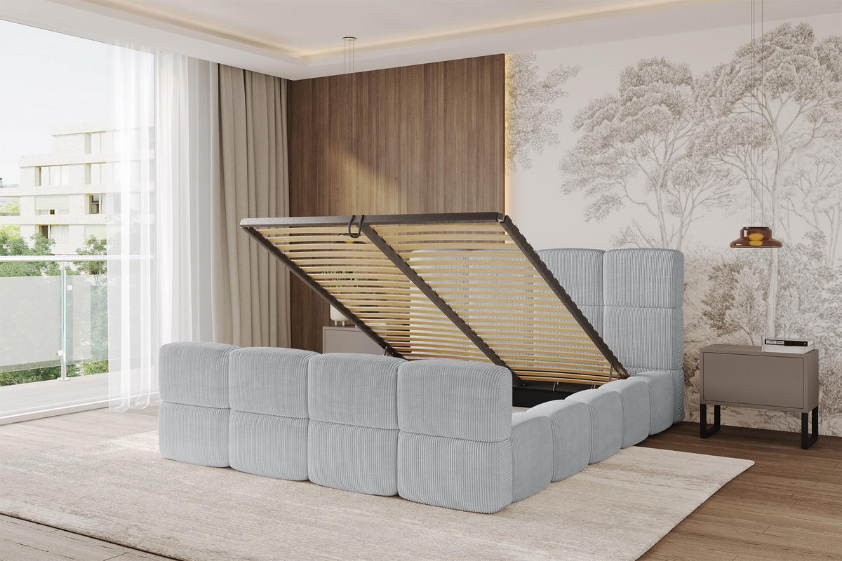 POLSTERBETT mit Bettkasten und Lattenrost, Bett mit Kopfteil, Boxbett ohne Matratze, Doppelbett mit Stauraum - NATA-Z 120x200 Grau - Graphitfarben, Holzwerkstoff/Textil (120/200cm) - ALTDECOR