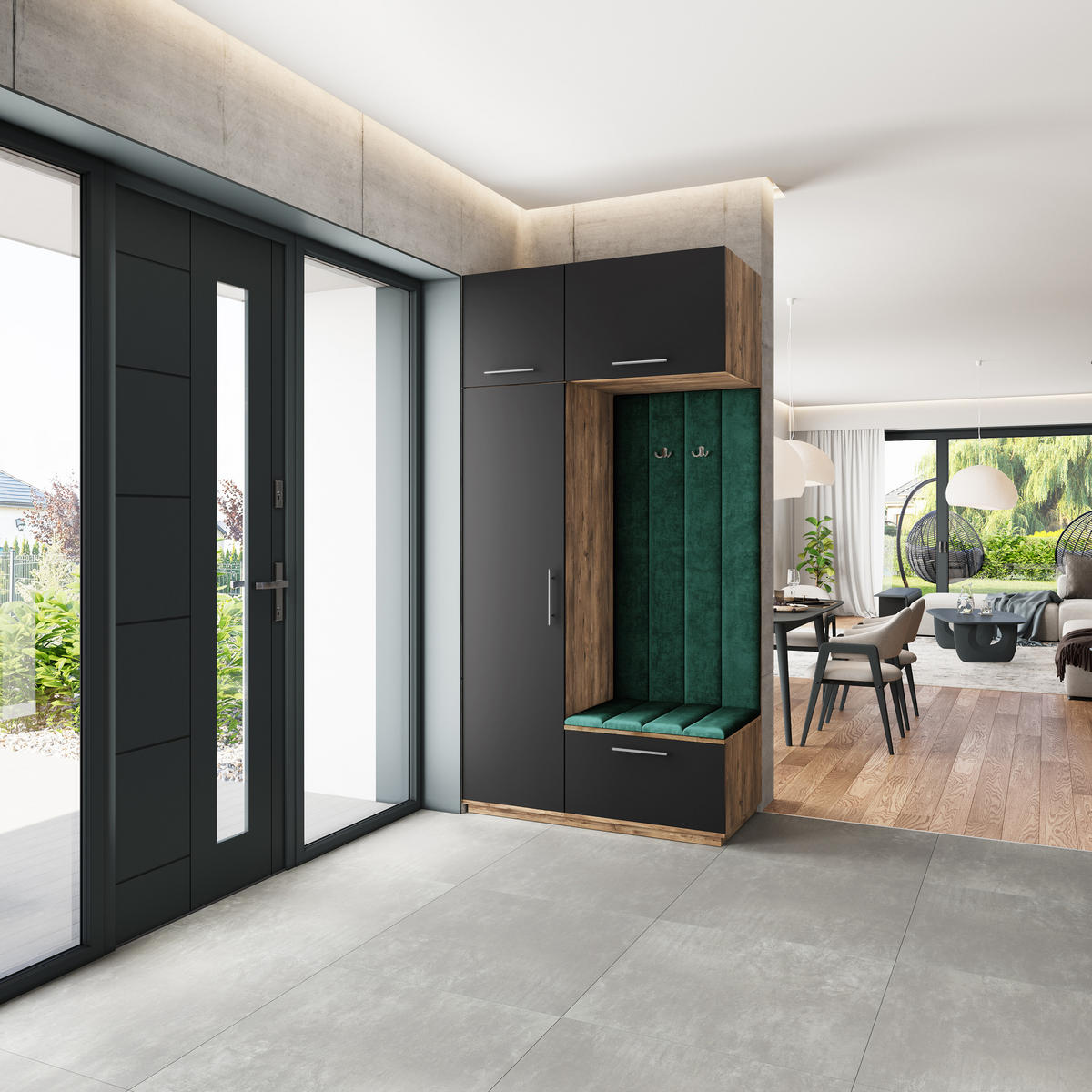 GARDEROBENSCHRANK REMA 120/240/60 cm Modern Garderobe-Set Eiche Lefkas - Eichefarben/Schwarz, Holzwerkstoff (120/240/60cm) - MASSENO