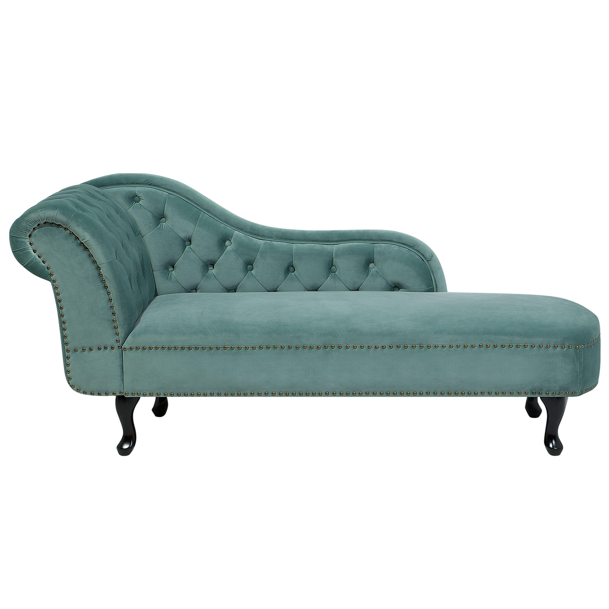 CHAISELONGUE Samtstoff mintgrün linksseitig Nimes - Schwarz/Mintgrün, Textil (170/79/61cm) - Beliani