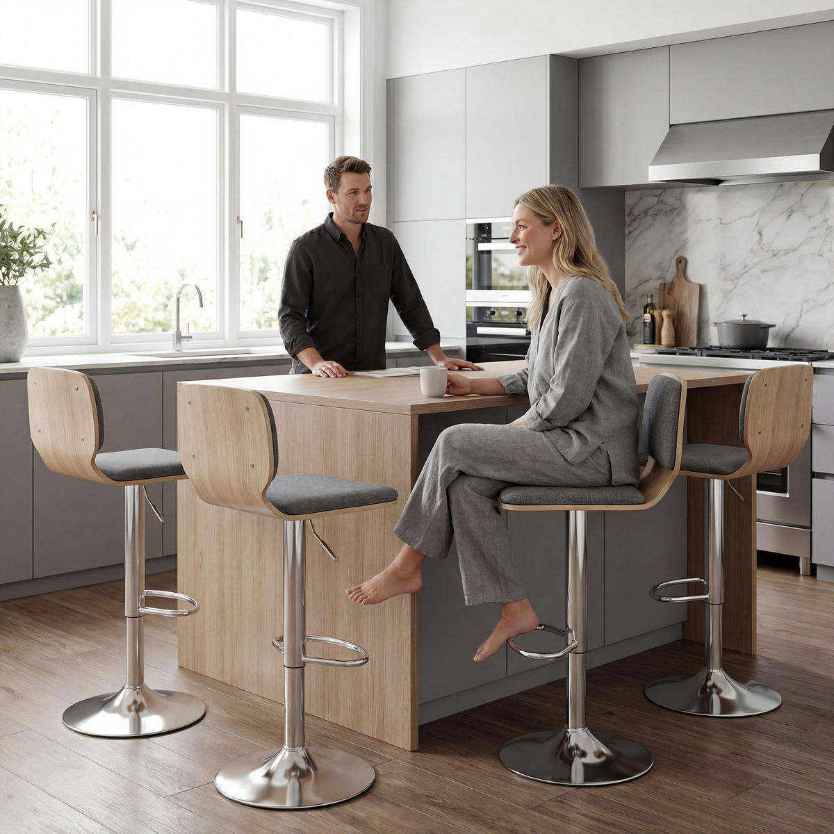 BARHOCKER 2er-Set DE-14812 höhenverstellbar & schwenkbar mit Rückenlehne Grau - Grau, Metall (41/102/47.5cm) - ComfortXL