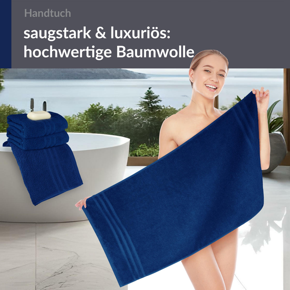 HANDTUCH 50x100 cm London Marine Blau 4er Set - Dunkelblau, Textil (50/100cm) - Lashuma