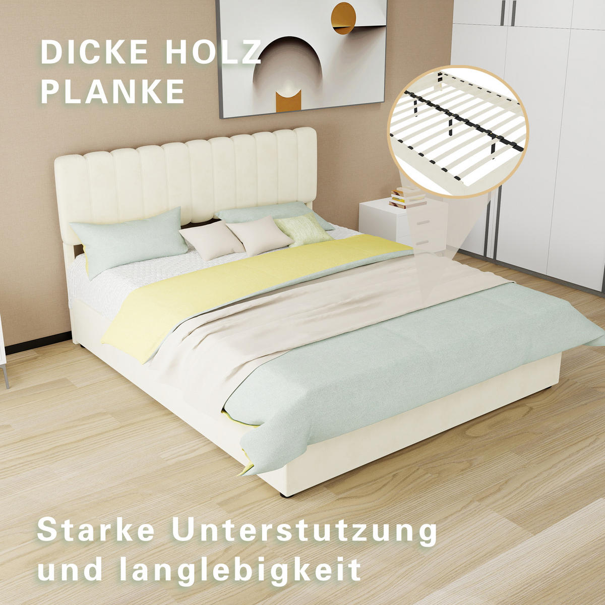 STAURAUMBETT 160/200 cm DE-35399 mit Gaslift-Staufach Beige - Beige, Metall (160/200cm) - ComfortXL