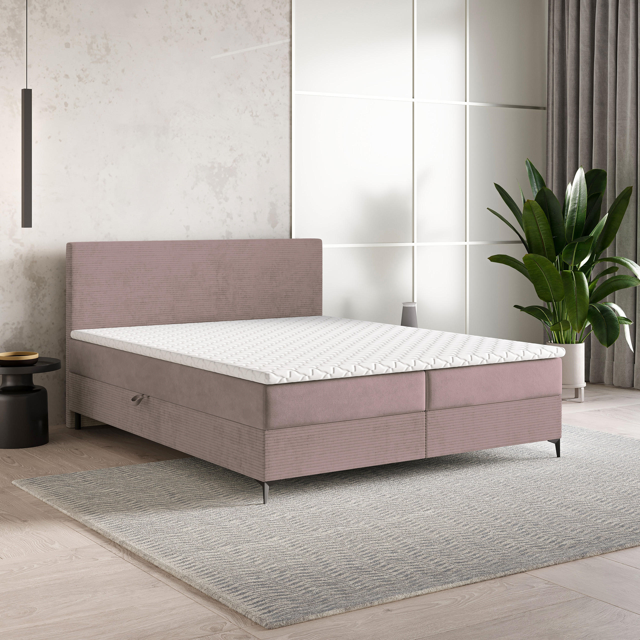BOXBETT TORREL 160x200 cm mit Matratze und Topper - Rosa - Rosa, Holz (160/200cm) - MASSENO