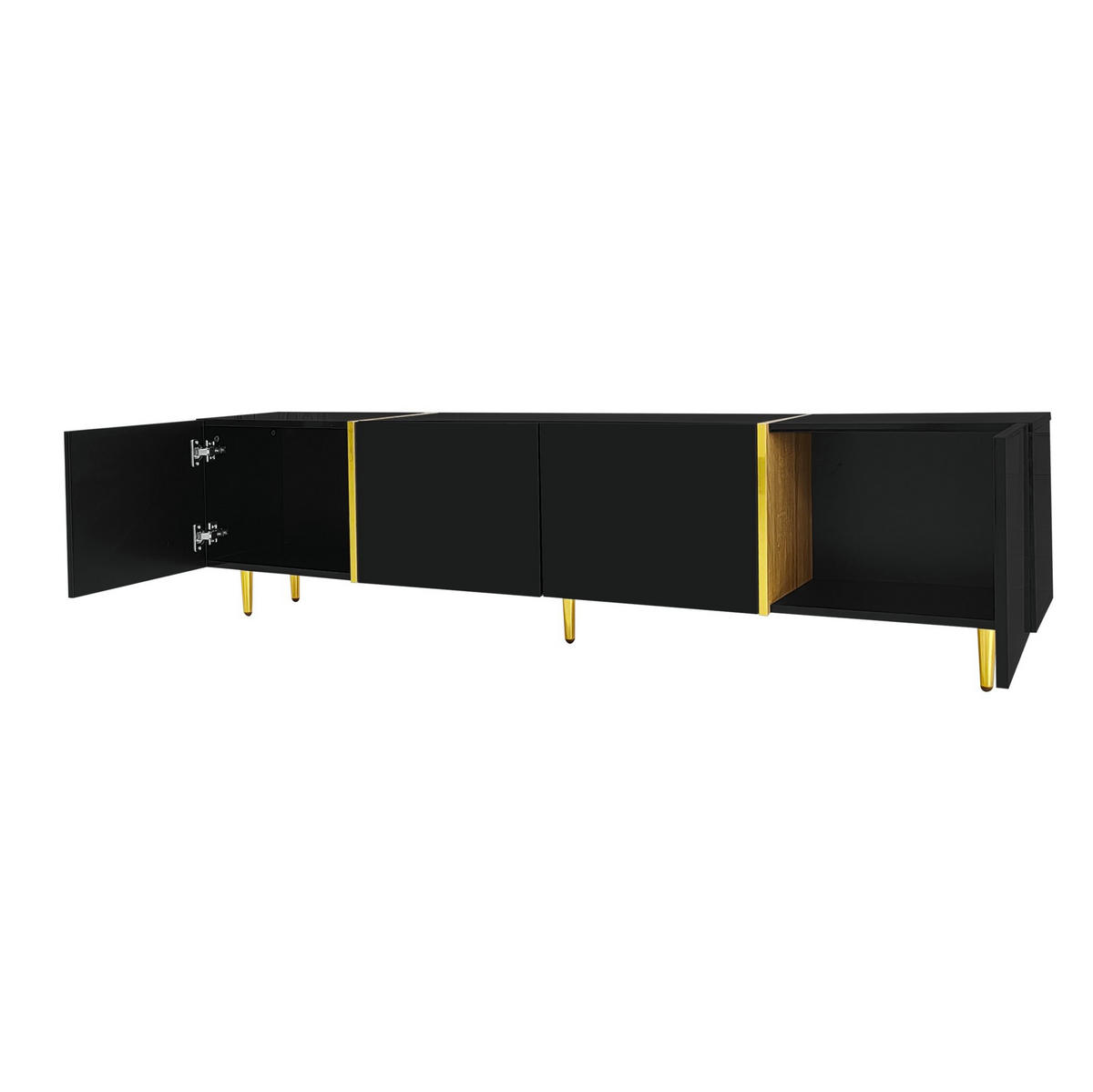 TV-LOWBOARD 170/35/46 cm in Schwarz Hochglanz mit 4 Türen - Schwarz, Holzwerkstoff (170/46/35cm) - Flora Grace