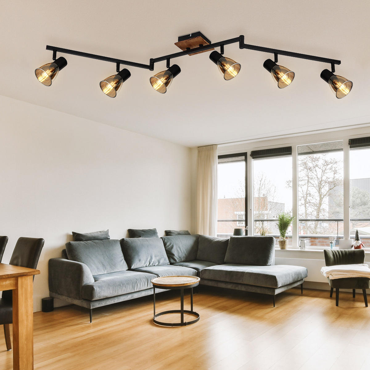 LED DECKENLEUCHTE Claude Metall Schwarz - Schwarz, Holz (145/11/21cm) - Globo Lighting