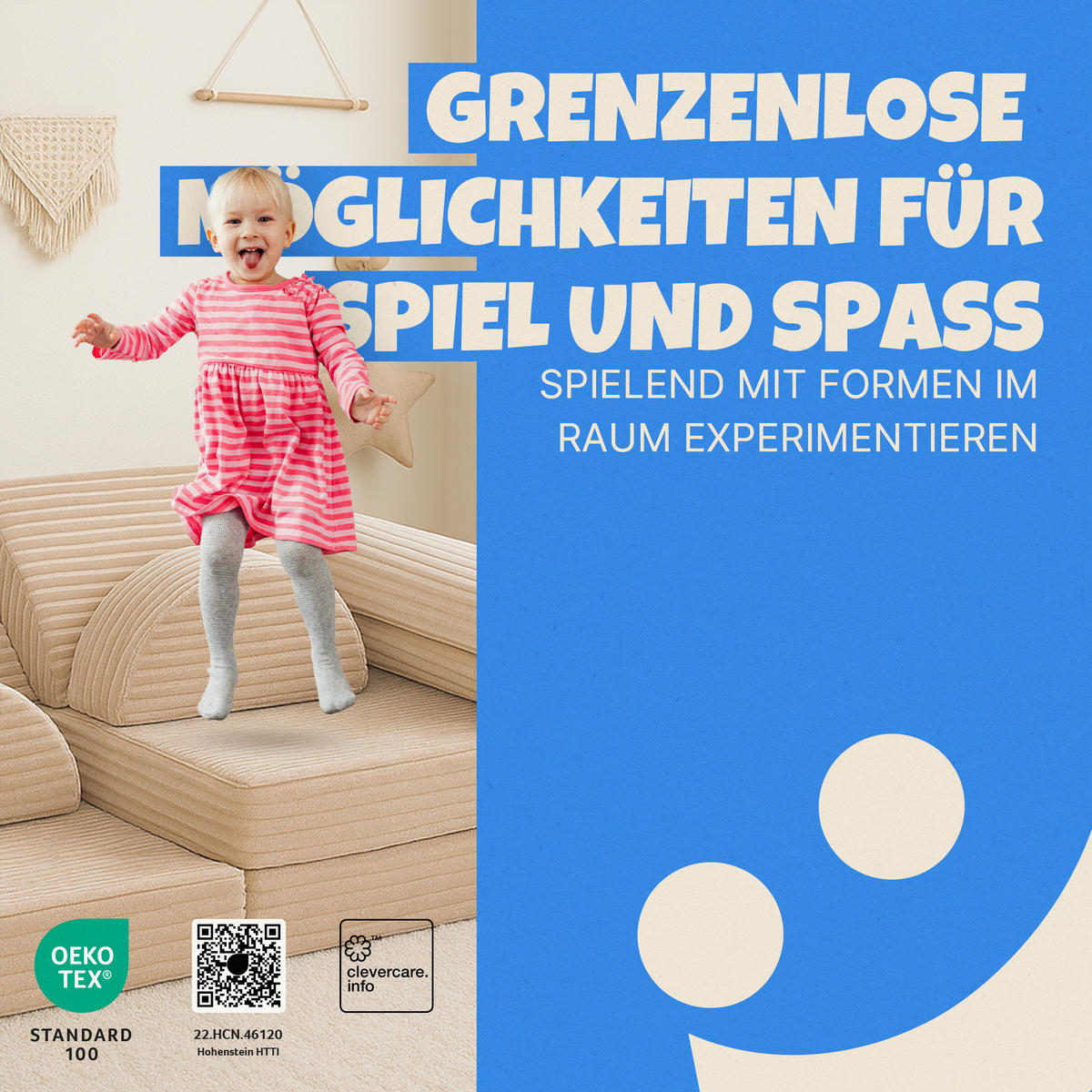 KINDERSOFA modulares Cord Spielsofa 11-teilig Beige - Beige, Textil (72/50/144cm) - Bestlivings