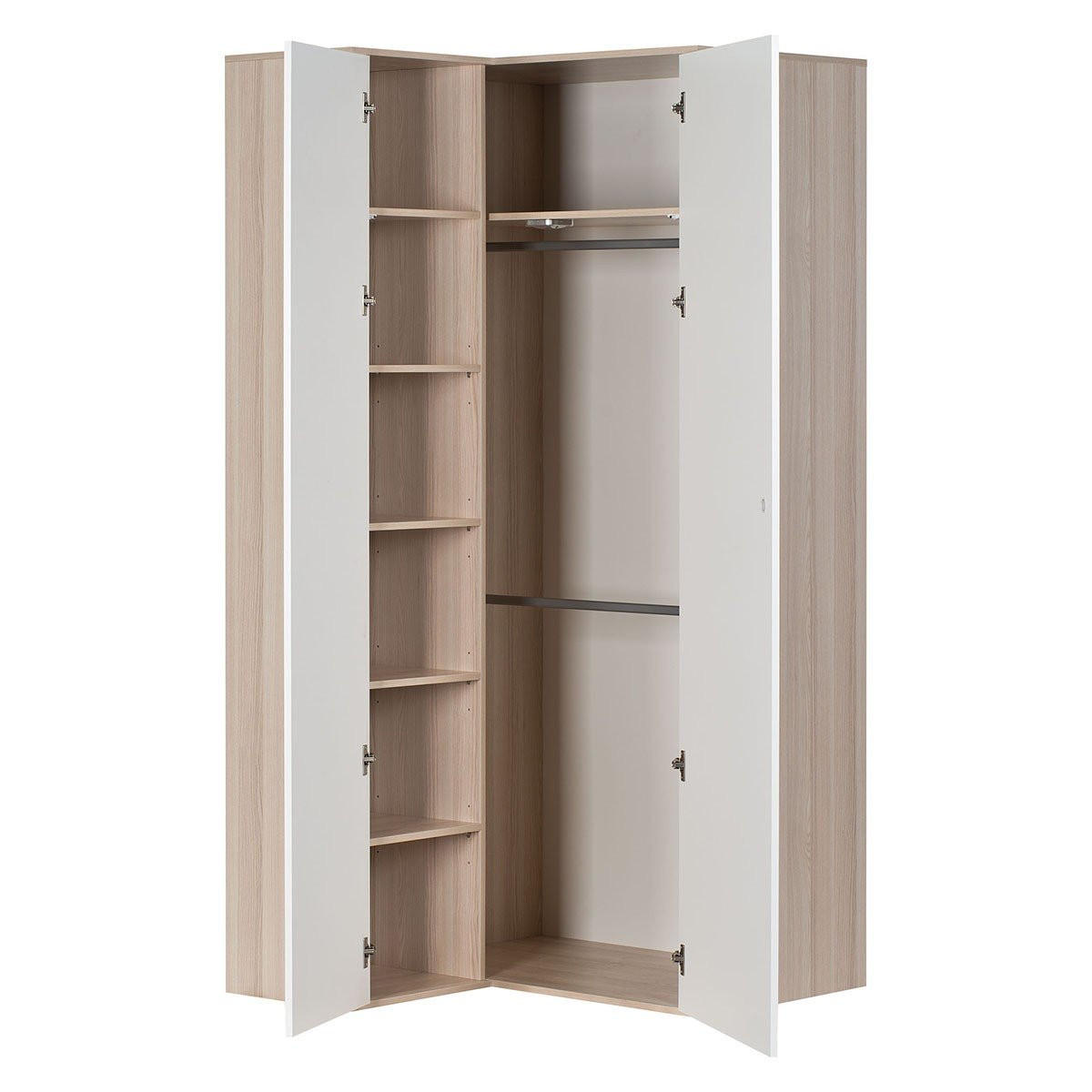 ECKSCHRANK mit 6 Regalböden und 2 Kleiderschränken - Spot - Eichefarben, Holzwerkstoff (105/210/100cm) - Calicosy