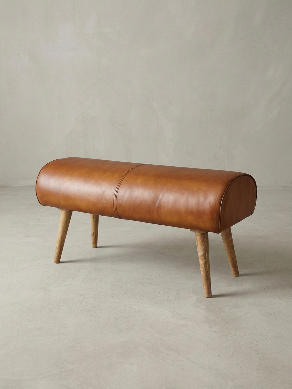 SITZBANK – Echtleder/Holz, 2 Personen, Modern - Braun, Mangoholz/Leder (100/53/40cm) - KADIMA DESIGN