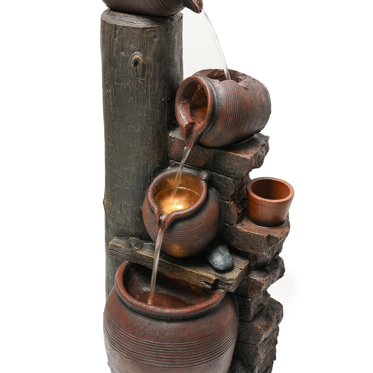 GARTENBRUNNEN, LED-Beleuchtung, Kunststein, Wasserspiel, Braun - Braun, Naturmaterialien (42/38/99cm) - FLIEKS