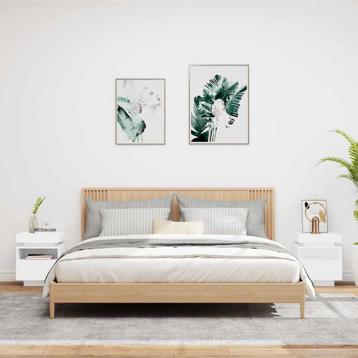 NACHTTISCH 2 Stk. mit Led-Leuchten 40/39/48,5 cm in Weiß - Weiß, Holz (40/48.5/39cm) - vidaXL