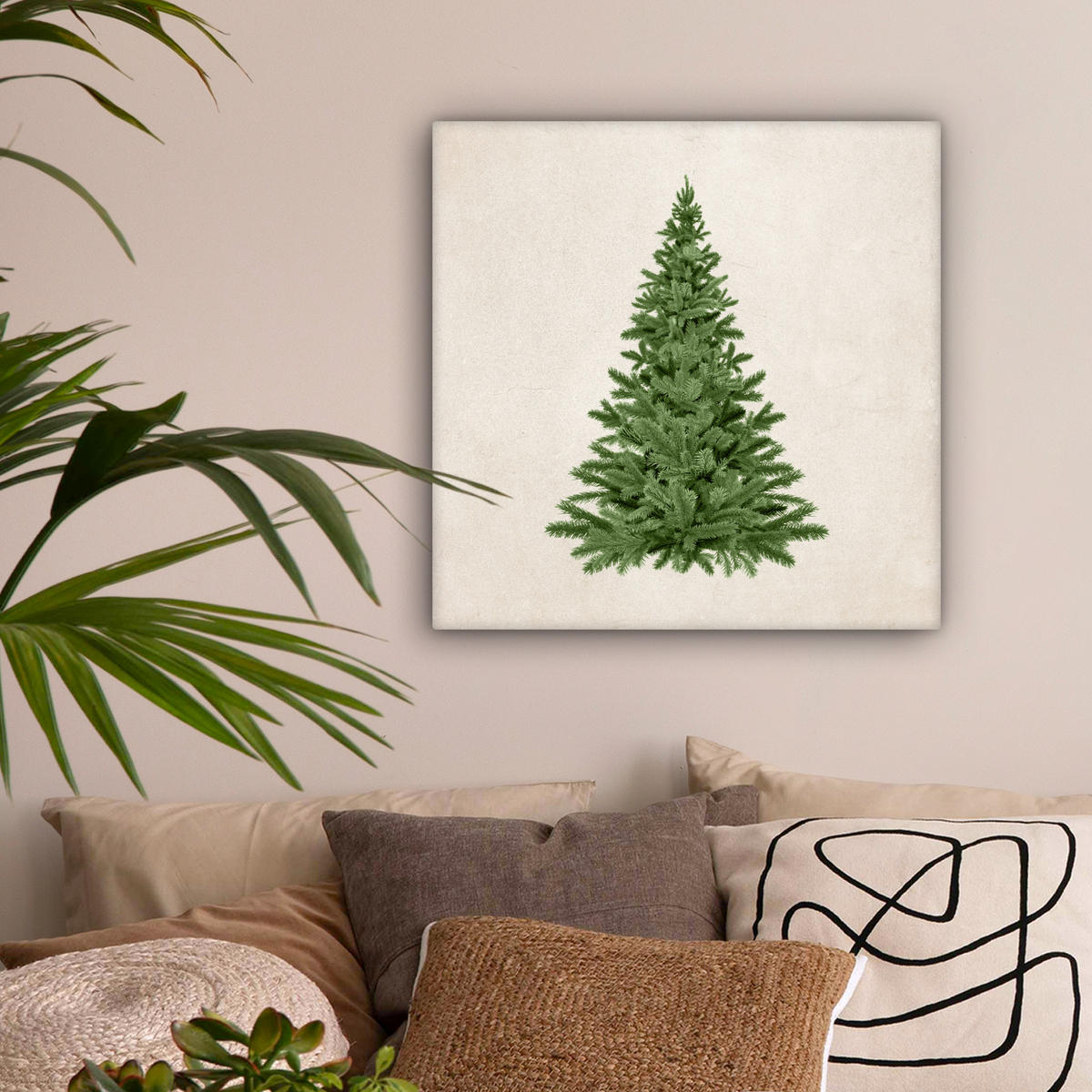 LEINWANDBILD Weihnachtsbaum - Grün - Weihnachten - Feiertage Wandbild Wohnzimmer 50x50 cm - Olivgrün, Textil (50/50cm) - MuchoWow