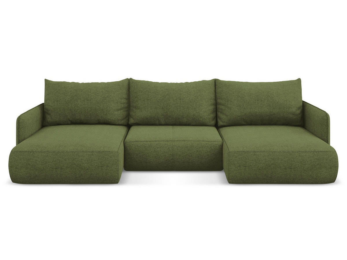 WOHNLANDSCHAFT Chenille Stoff Grün - Dunkelgrün/Schwarz, Kunststoff/Textil (290/86/148cm) - Makamii