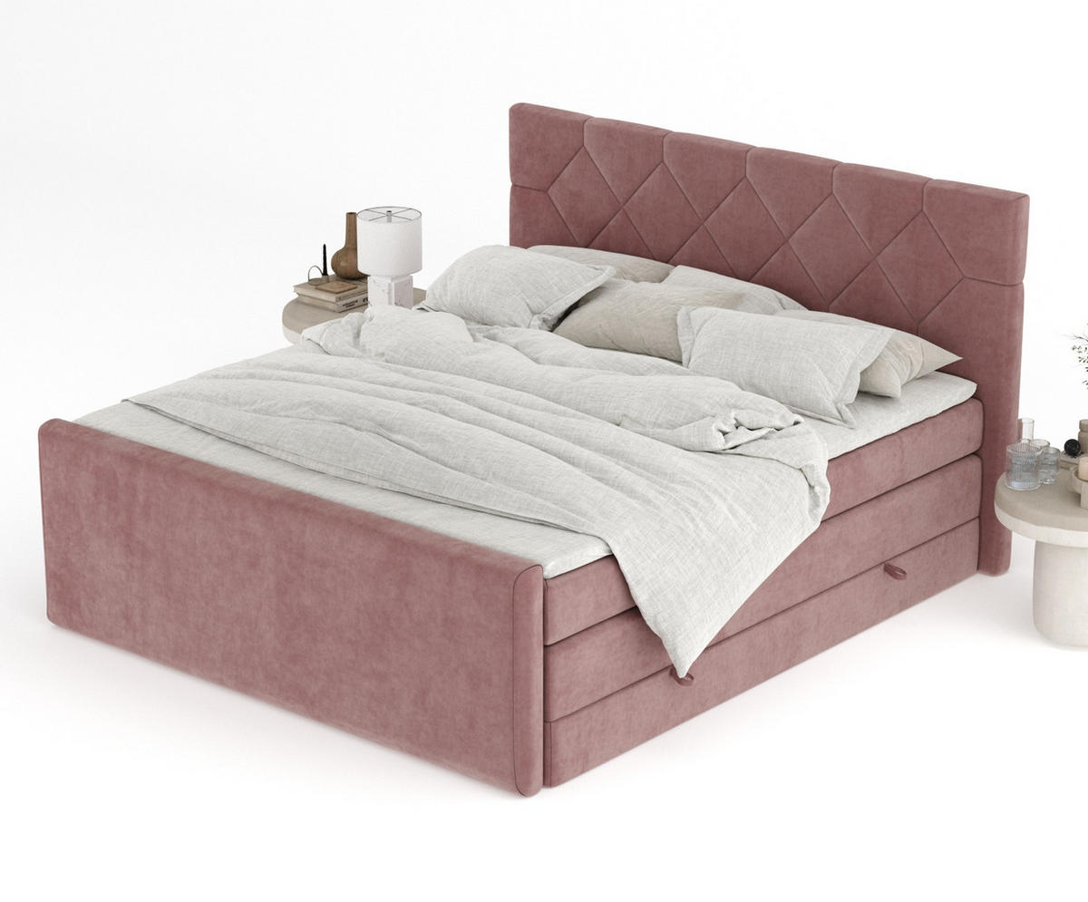 BOXSPRINGBETT Toma Rosa 160/200 cm - Schwarz/Rosa, Holz/Holzwerkstoff (160/200cm) - Maison de Reve