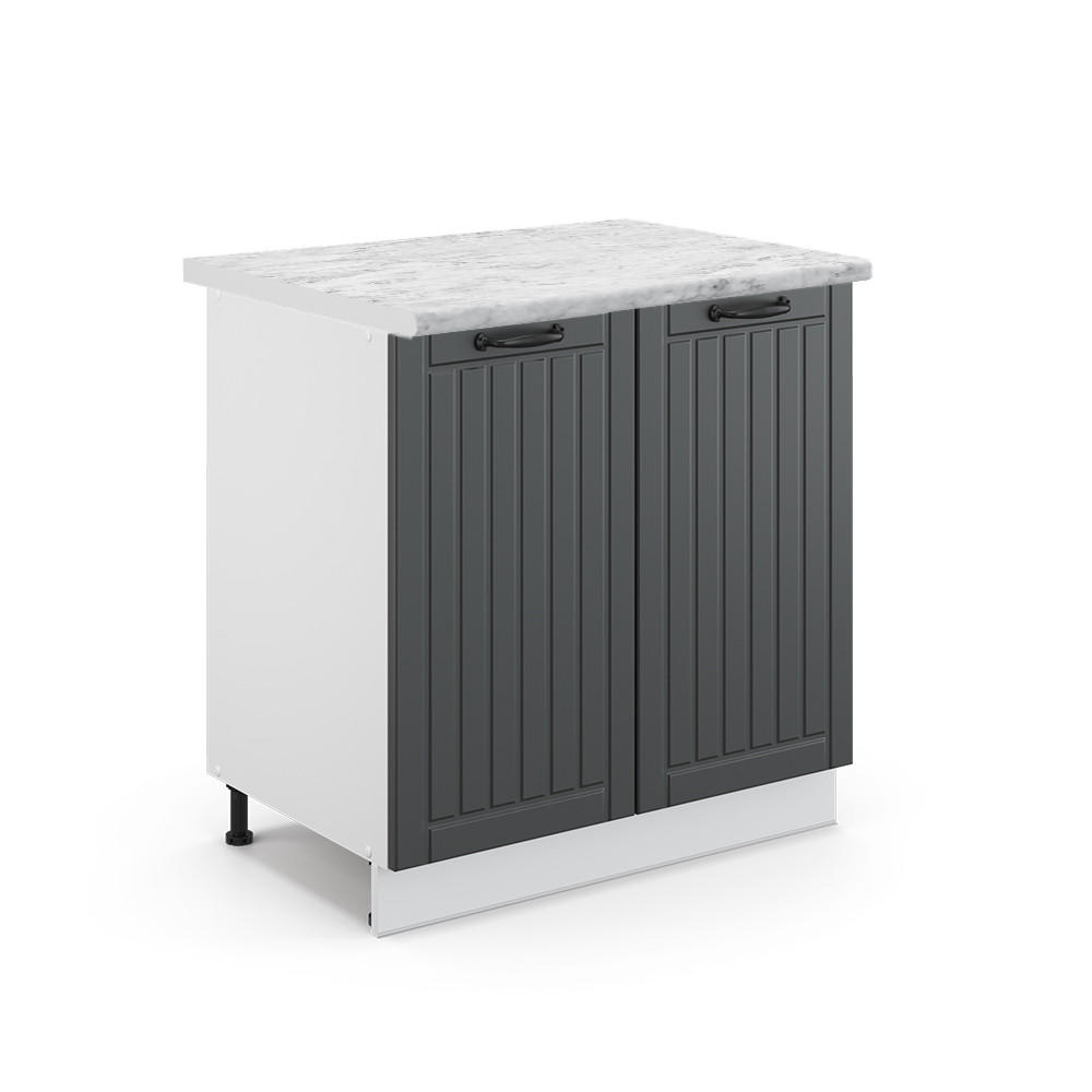 SPÜLENUNTERSCHRANK Fame-Line Anthrazit Landhaus 80 cm mit Regal AP Marmor - Anthrazit/Weiß, Holzwerkstoff (80/82/60cm) - Vicco