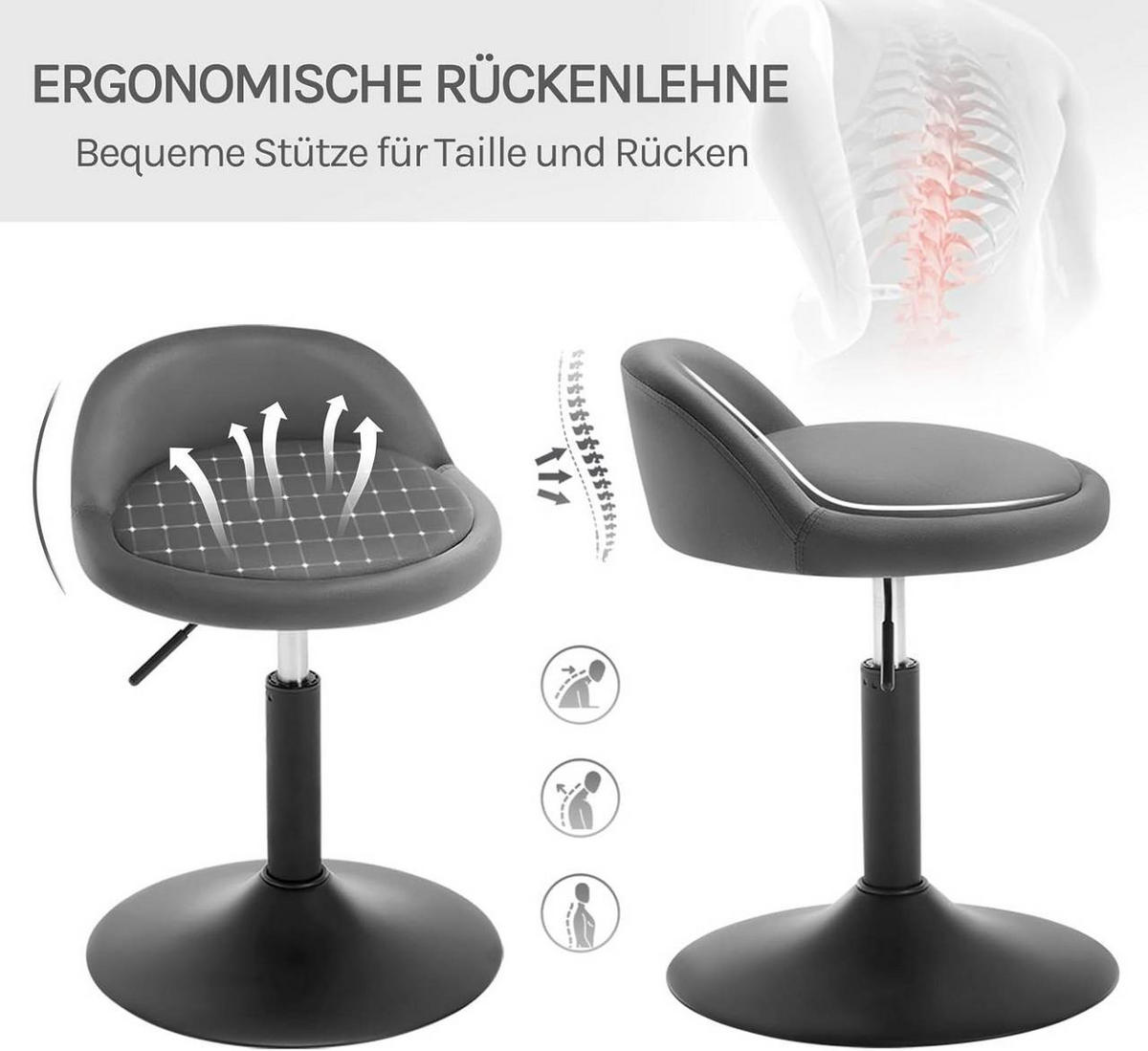 BARHOCKER 2er Set, Samt, Dunkelgrau+Schwarz - Dunkelgrau/Schwarz, Textil/Metall (38.5/49.5/43cm) - Woltu