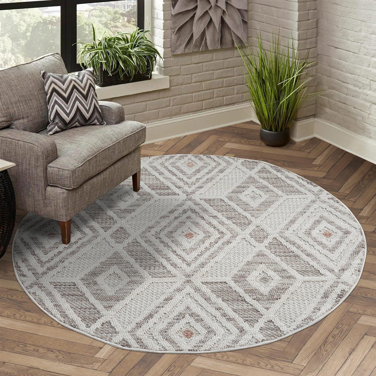 KURZFLOR-TEPPICH Lindo 8875 Terra 200x200 cm Rund - Beige, Textil (200/200cm) - carpet city