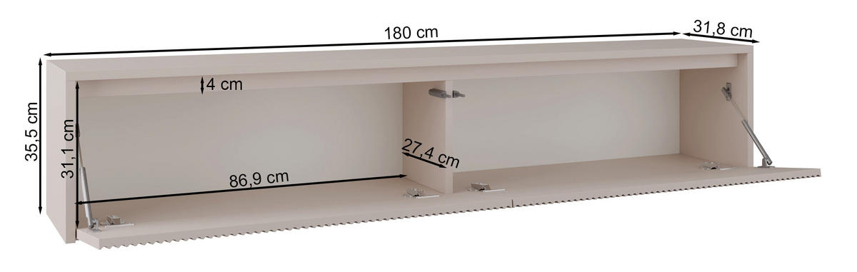 TV stolek Vemmi kašmírově šedý 180 cm - šedohnědá, kompozitní dřevo (180/35.5/31.8cm) - Selsey