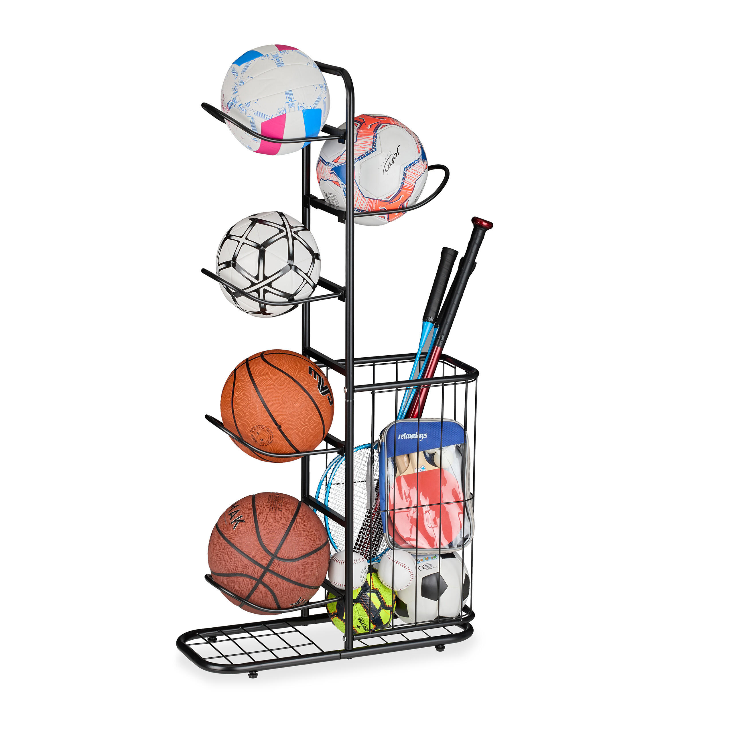 STOJAN na lopty - čierna, kov (60/116/23.5cm) - Relaxdays