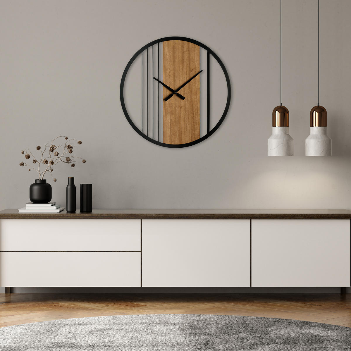 WANDUHR Remo 60x60cm, Schwarz - Schwarz, Metall (60/60/60cm) - home&you