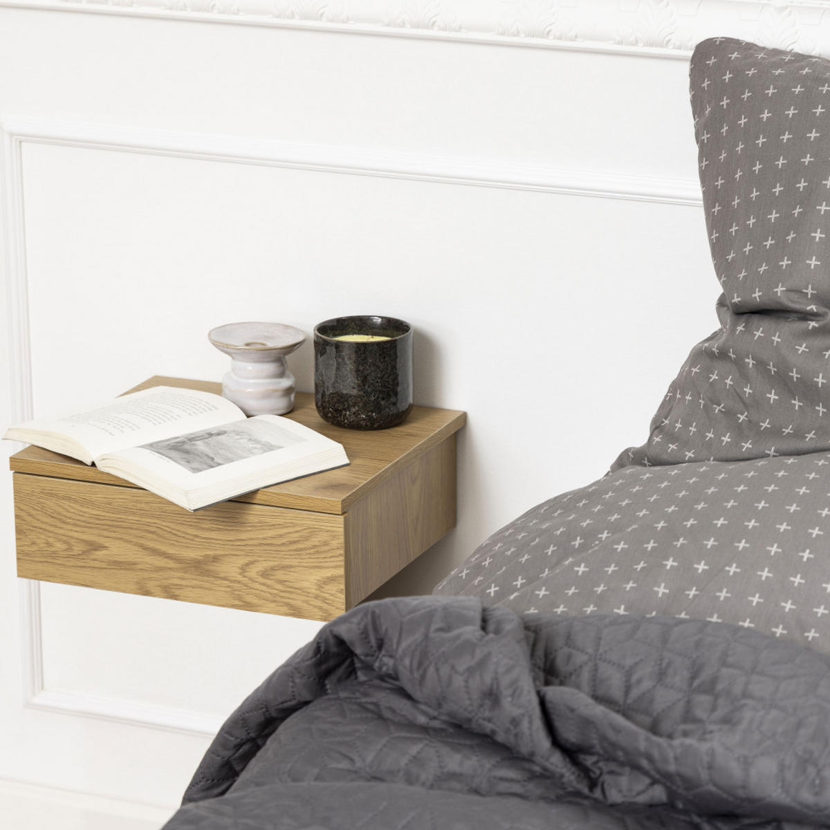 WAND-NACHTISCH mit 1 Schublade aus Holz - PUERTO - Klares Holz - Eschefarben, Holz (37/13/32cm) - Drawer