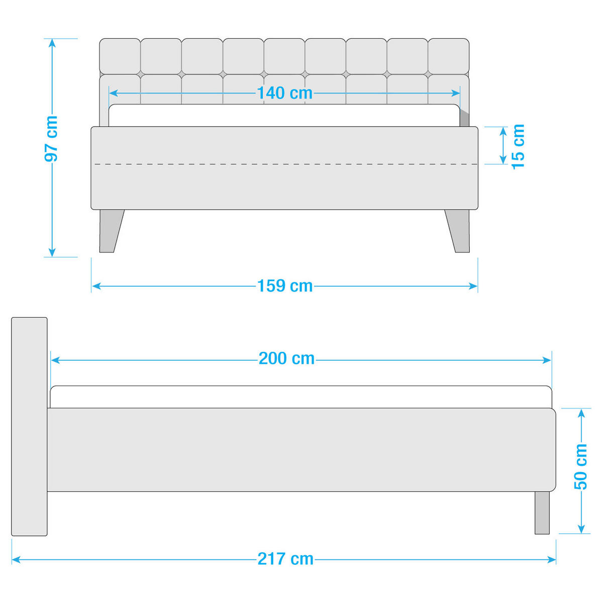 POLSTERBETT - Webstoff - Grau, Textil (140/200cm) - home24