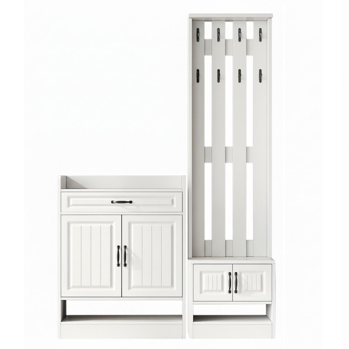 GARDEROBEN-SET in Weiß Komplett-Garderobe mit Schuhbank Schrank & Wandpaneel - Weiß, Holzwerkstoff (125/190/36cm) - Urban Meuble
