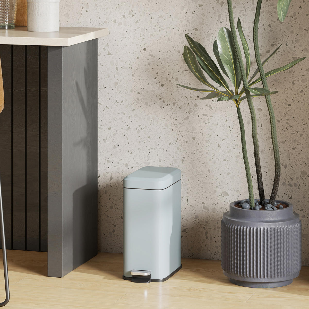 MÜLLEIMER 5L Treteimer Abfalleimer mit Deckel und Fußpedal für Wohnzimmer - Grau, Metall (14/32/29.2cm) - HOMCOM