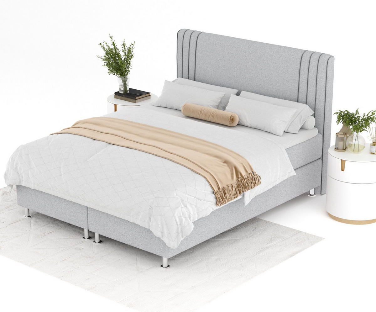 BOXSPRINGBETT Casone Hellgrau 140/200 cm mit Latex-Topper - Silberfarben/Hellgrau, Holz/Holzwerkstoff (140/200cm) - Maison de Reve