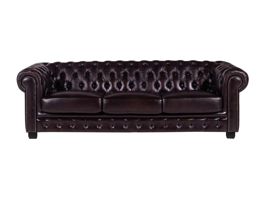 CHESTERFIELD Ledersofa 4-Sitzer - Büffelleder - Braun - BRENTON - Dunkelbraun, Leder (99/73/240cm) - Vente-Unique