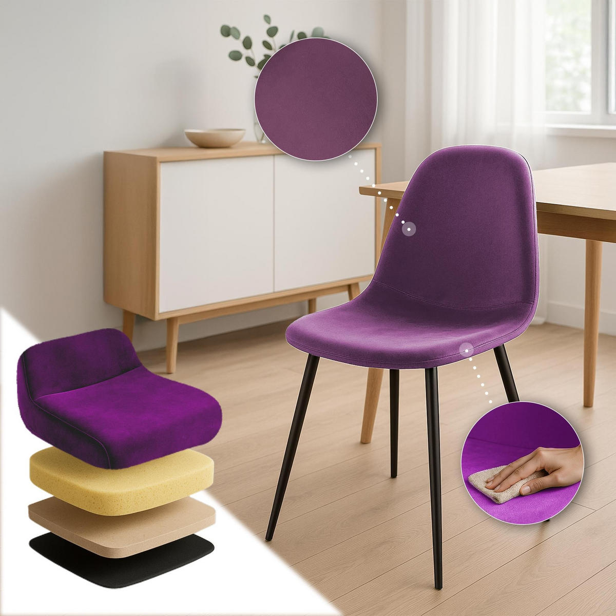 ESSZIMMERSTUHL Napier 88x44x51 cm lila - Lila, Textil (44/88/51cm) - furnicato